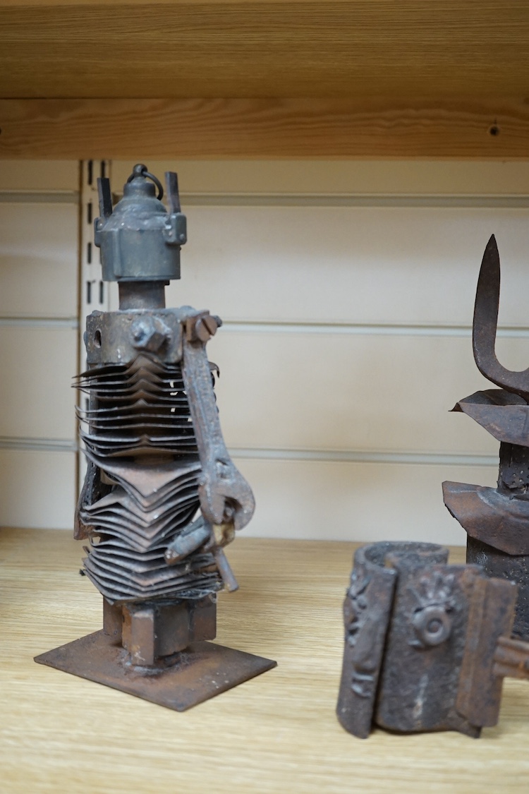 A group of mid century cast metal sculptures, 25cm. Condition - fair to good